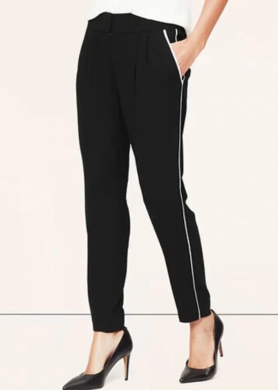 Ann Taylor Factory Black Pull On Pants with White Side Stripe Size 8